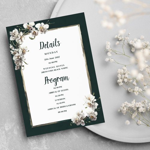 Glam dark green gold white orchid Details Program