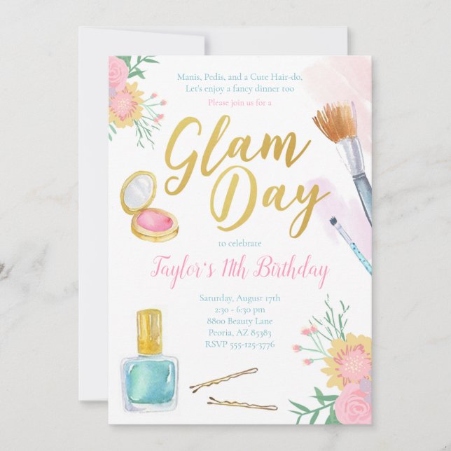 Glam Day Birthday Invitation | Mani Pedi Spa Party (Front)