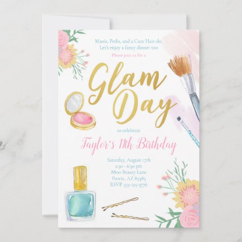 Glam Day Birthday Invitation  Mani Pedi Spa Party