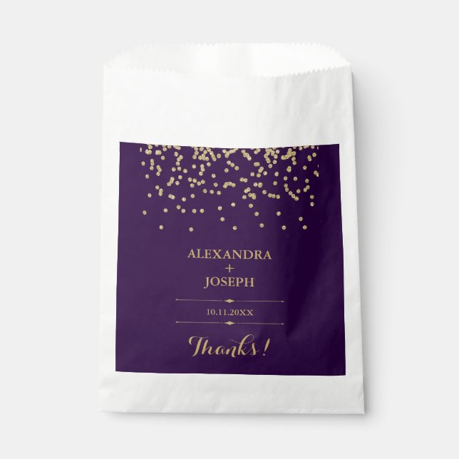 Glam Deep Purple and Gold Confetti Wedding Favor Bag (Front)