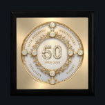 Glam Diamond & Gold Frame 50th Wedding Anniversary Gift Box<br><div class="desc">Glam sparkling white diamond set in gold swirly frame,  50th wedding anniversary commemorative wall clock.
Customizable text in changeable gold font color.
Images of diamonds and gold was created with text to image generator.</div>