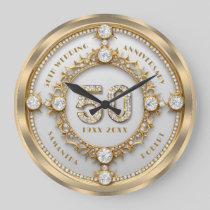 Glam Diamond & Gold Frame 50th Wedding Anniversary Large Clock
