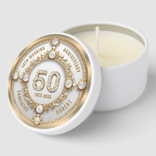 Glam Diamond & Gold Frame 50th Wedding Anniversary Mini Candle Favors