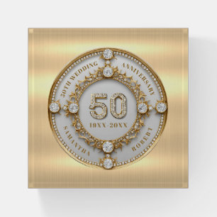 Glam Diamond & Gold Frame 50th Wedding Anniversary Paperweight