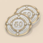 Glam Diamond & Gold Frame 50th Wedding Anniversary Round Paper Coaster<br><div class="desc">Glam sparkling white diamond set in gold swirly frame,  50th wedding anniversary commemorative wall clock.
Customizable text in changeable gold font color.
Images of diamonds and gold was created with text to image generator.</div>