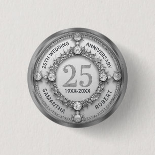 Glam Diamond & Silver 25th Wedding Anniversary Button