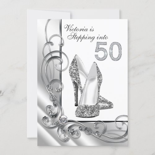 Glam Diamond Stepping Into 50 Birthday Party Invitation