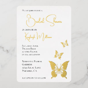 Glam Diamonds Butterflies Bridal Shower Foil Invitation