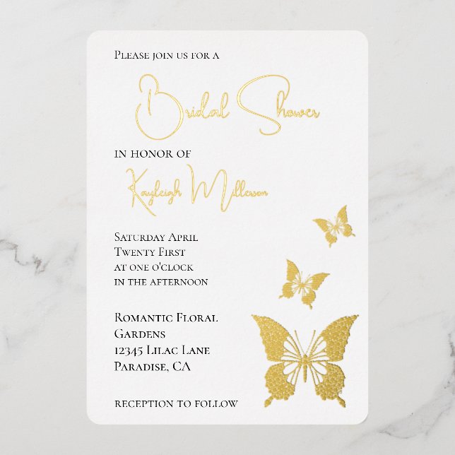Glam Diamonds Butterflies Bridal Shower Foil Invitation (Front)