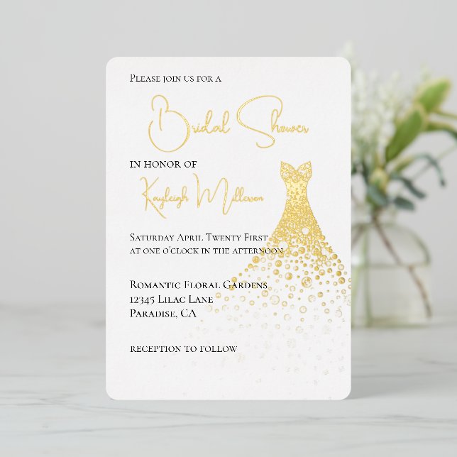 Glam Diamonds Dress Bridal Shower Foil Invitation (Standing Front)