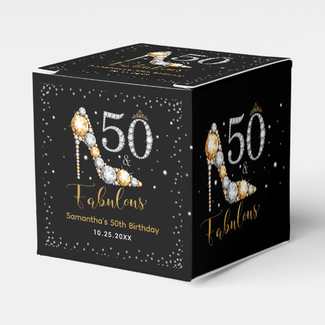 Glam Diamonds Fifty and Fabulous 50th Birthday Favor Boxes (Front Side)