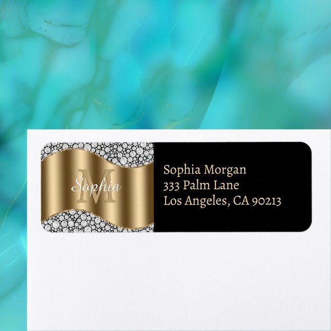 Glam Diamonds, Gold Monogram, Name & Address  Label (Creator Uploaded)