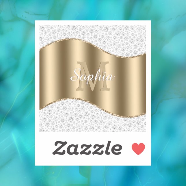 Glam Diamonds, Gold Monogram, Script Name Sticker (Creator Uploaded)