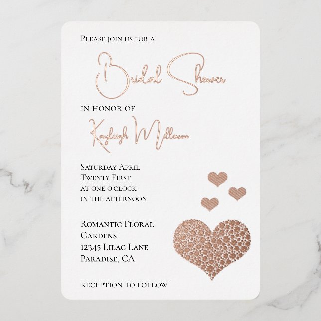 Glam Diamonds Heart Bridal Shower Foil Invitation (Front)