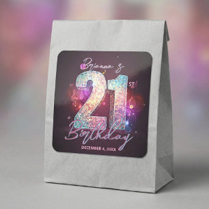 Glam Disco Ball Musical Notes Pink 21st Birthday Square Sticker