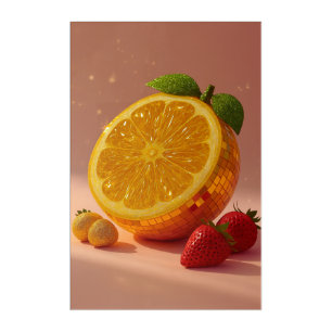 Glam Disco Ball Orange Slice Pop Art Kitchen Wall 