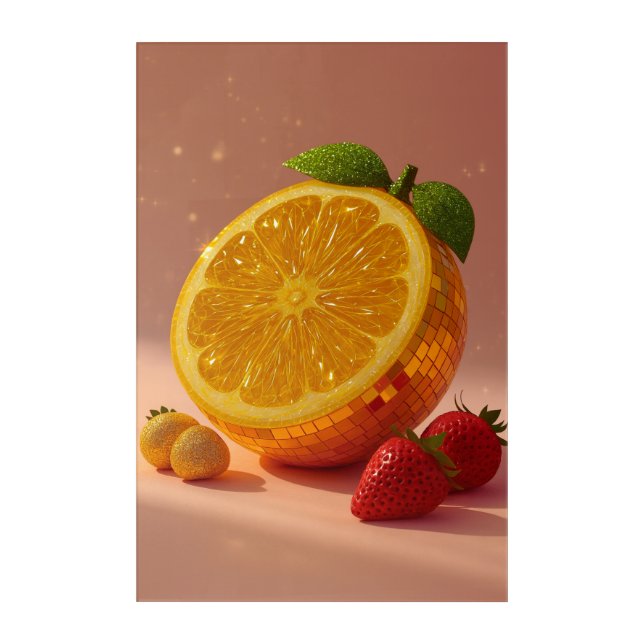 Glam Disco Ball Orange Slice Pop Art Kitchen Wall  (Front)