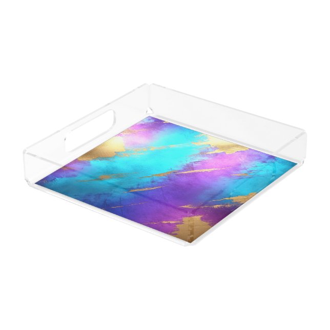 Glam Distressed Purple Turquoise Gold Acrylic Tray (Angled)