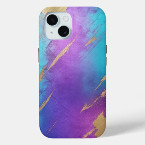 Glam Distressed Purple Turquoise Gold iPhone 15 Case