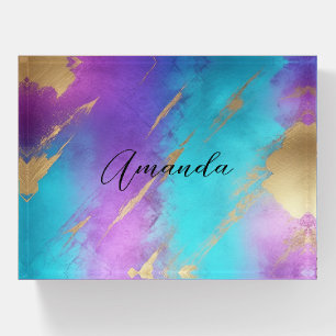 Glam Distressed Purple Turquoise Gold Paperweight