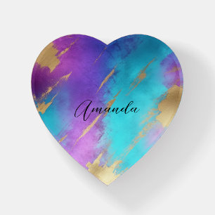 Glam Distressed Purple Turquoise Gold Paperweight