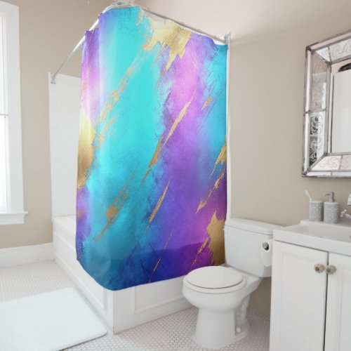 Glam Distressed Purple Turquoise Gold Shower Curtain