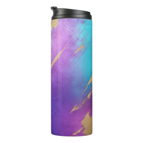 Glam Distressed Purple Turquoise Gold Thermal Tumbler