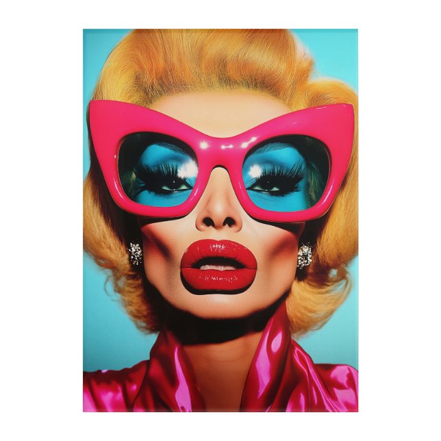 Glam Diva in Retro Shades Acrylic Print (Front)
