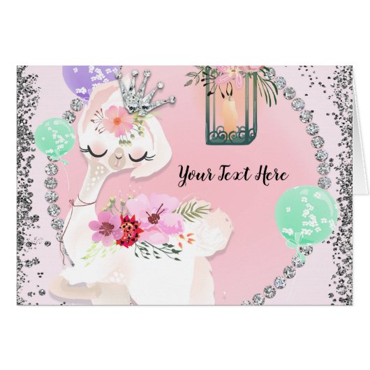 Glam Diva Llama Princess Whimsical Birthday Party (Front Horizontal)