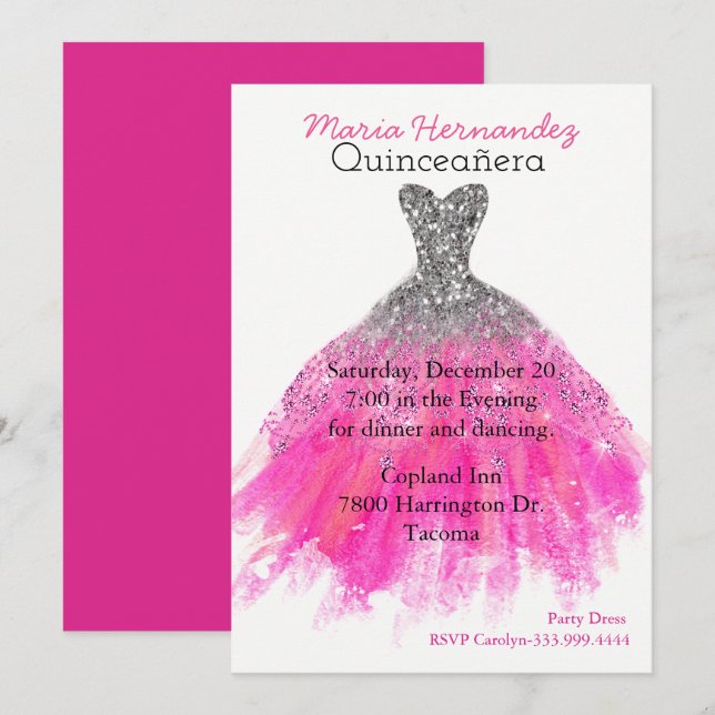 Glam Dress Quinceañera Invitation (Front/Back)