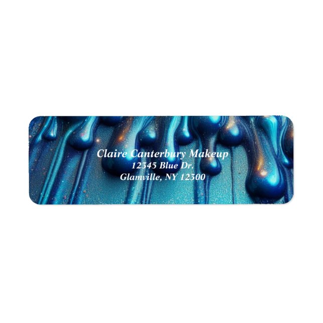 Glam Dripping Blue Glitter Makeup Label (Front)