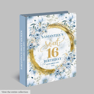 Glam Dusty Blue Gold Glitter Sweet 16 Memory Album 3 Ring Binder