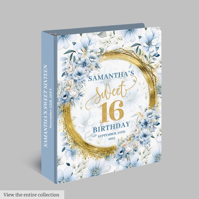 Glam Dusty Blue Gold Glitter Sweet 16 Memory Album 3 Ring Binder (Glam Dusty Blue Gold Glitter Sweet 16 Memory Album 3 ring binder)