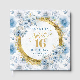 Glam Dusty Blue Sweet 16 Guest Book with Glitter