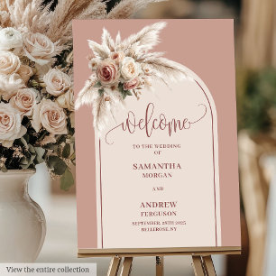 Glam Dusty Pink Roses Pampas Wedding Welcome Sign