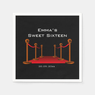 Glam Elegant Black & Red Carpet Sweet 16 Party Napkins