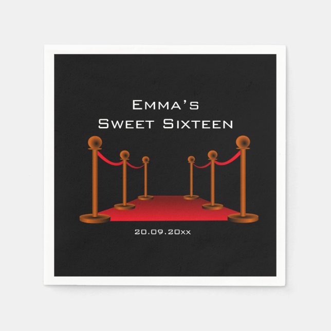 Glam Elegant Black & Red Carpet Sweet 16 Party  Napkins (Front)