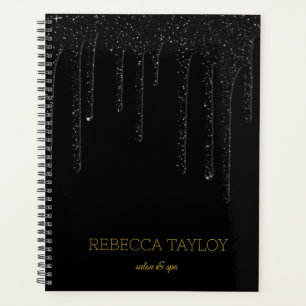 Glam Elegant Dripping Black & Gold Drip Glitter Planner