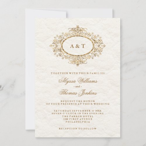 Glam Elegant Faux Copper on Creamy White Wedding Invitation