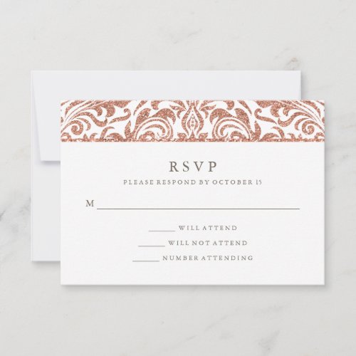 Glam Elegant Faux Rose Gold Glitter Damask RSVP