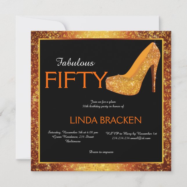 Glam Elegant High Heels 50th Birthday Party Invite (Front)