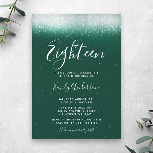 Glam Emerald Green 18th Birthday Invitation