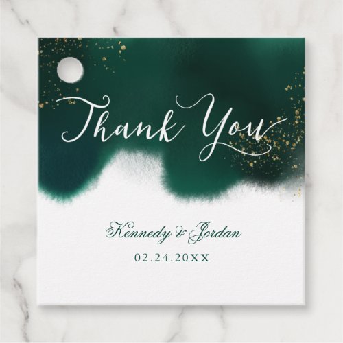 Glam Emerald Green and Gold Glitter Wedding Favor Tags
