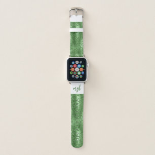 Glam Emerald Green Glitter Leopard Spots Monogram Apple Watch Band