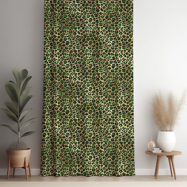 Glam Emerald Green Gold Leopard Spots Pattern Blackout Curtains (Creator Uploaded)