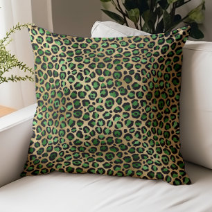 Glam Emerald Green Gold Leopard Spots Pattern Throw Pillow