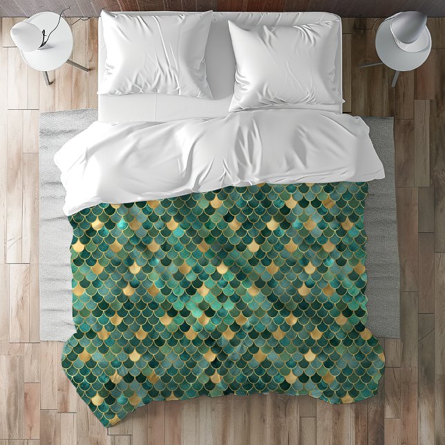 Glam Emerald Green Gold Mermaid Scales Pattern Duvet Cover (Creator Uploaded)