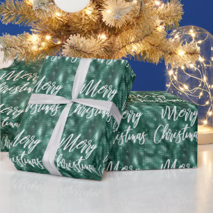 Glam Emerald Green Merry Christmas Calligraphy Wrapping Paper