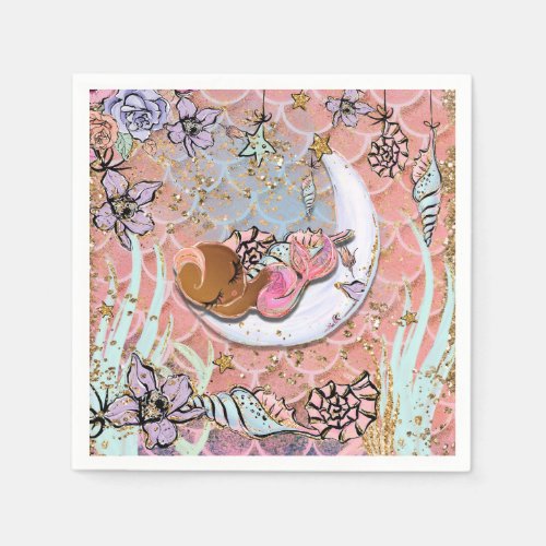 Glam Ethnic Mermaid Baby Shower Birthday Party Napkins