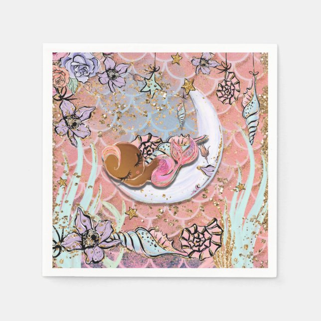 Glam Ethnic Mermaid Baby Shower Birthday Party Napkins (Front)